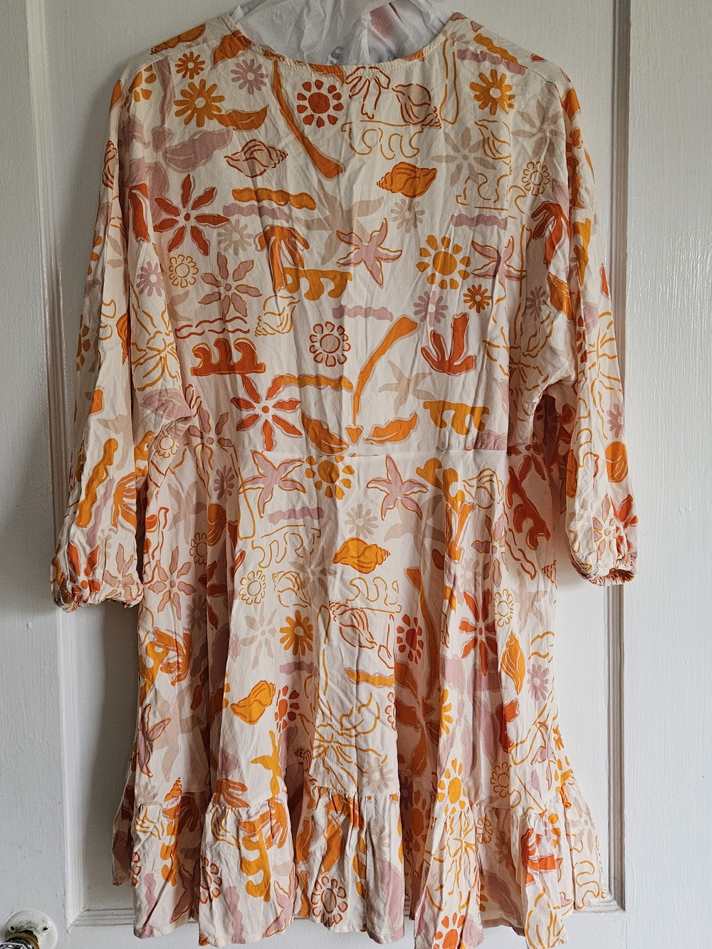 Label Of Love V-Neck Ruffle Hem Mini Dress in Orange, Pink, White XL - Picture 4 of 16